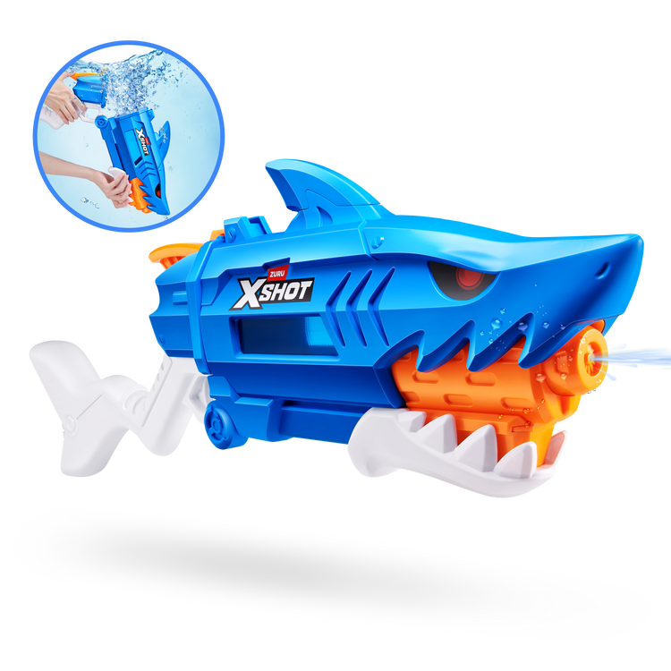 Black Zuru X Shot Fast Fill Water Shark 118195 Toyzoona 118195_XSHOTWATER_FASTFILL-SERIES1-SHARKWATERBLASTER_ECOMHERO.png Action Figures and Play Sets