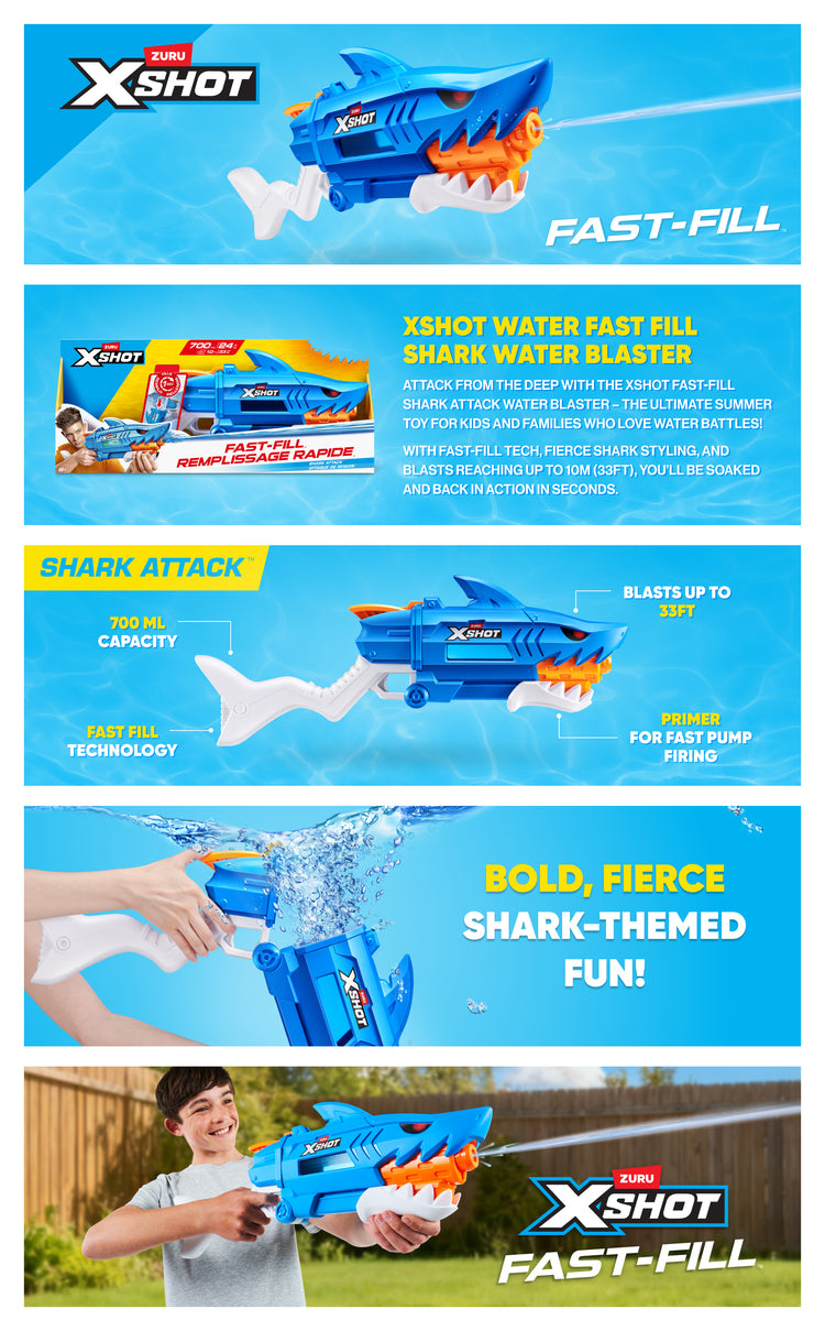 Light Sky Blue Zuru X Shot Fast Fill Water Shark 118195 Toyzoona 118195_XSHOTWater_FastFillSharkWaterBlaster_EBCImage.jpg Action Figures and Play Sets
