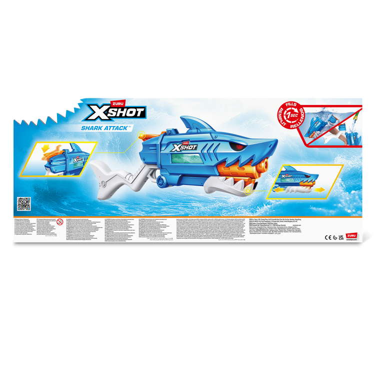 White Smoke Zuru X Shot Fast Fill Water Shark 118195 Toyzoona 118195_XSHOT_WATERFAST-FILL-SHARKWATERBLASTER_BACKOFPACK.png Action Figures and Play Sets