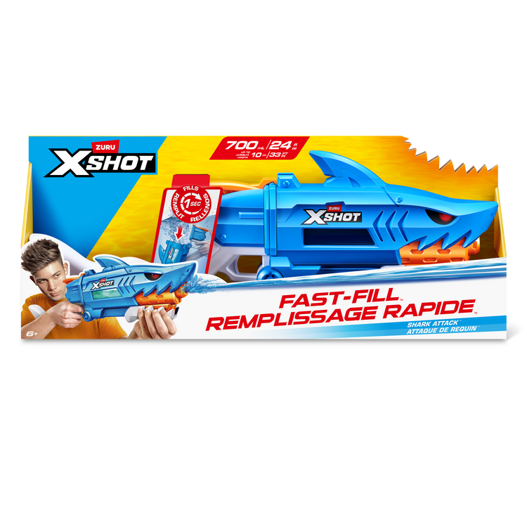 White Smoke Zuru X Shot Fast Fill Water Shark 118195 Toyzoona 118195_XSHOT_WATERFAST-FILL-SHARKWATERBLASTER_FRONTOFPACK.png Action Figures and Play Sets