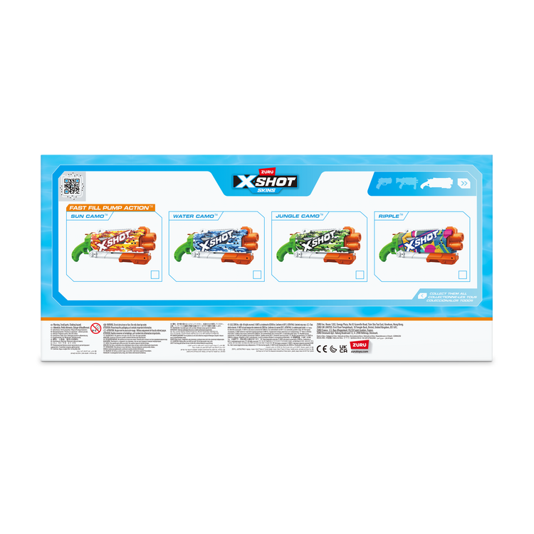 White Smoke XSHOT Fast-Fill Skins Pump Action Water Blaster 11855 by ZURU HALSON ENTERPRISE 11855A_X-SHOTWATER-FAST-FILLSKINS-PumpActionOpenBox_Backofpack.png Action Figures and Play Sets