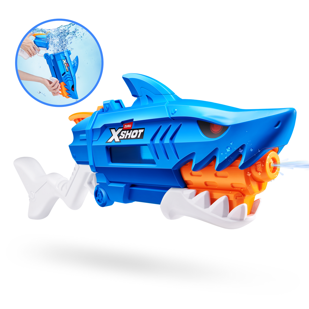 Black Zuru X Shot Fast Fill Water Shark 118195 Toyzoona 118195_XSHOTWATER_FASTFILL-SERIES1-SHARKWATERBLASTER_ECOMHERO.png Action Figures and Play Sets