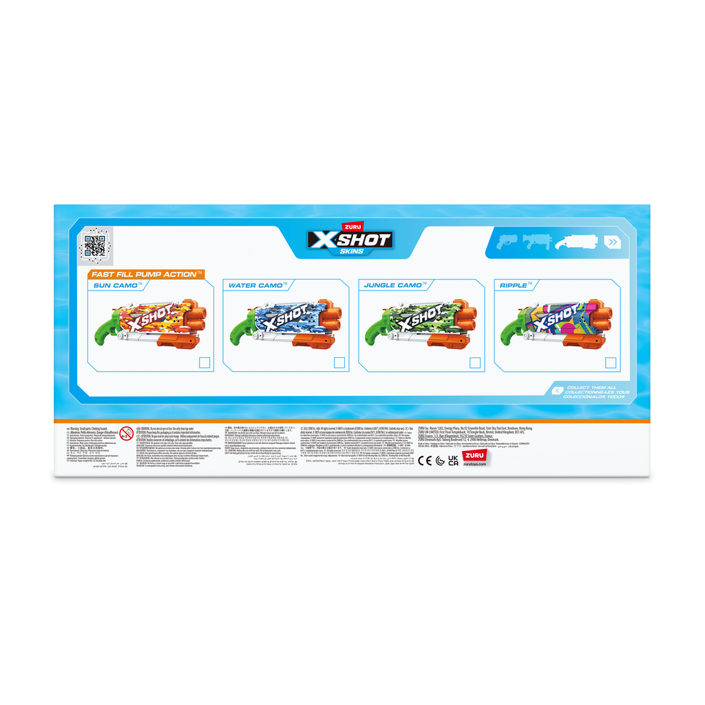 White Smoke XSHOT Fast-Fill Skins Pump Action Water Blaster 11855 by ZURU HALSON ENTERPRISE 11855A_X-SHOTWATER-FAST-FILLSKINS-PumpActionOpenBox_Backofpack.png Action Figures and Play Sets