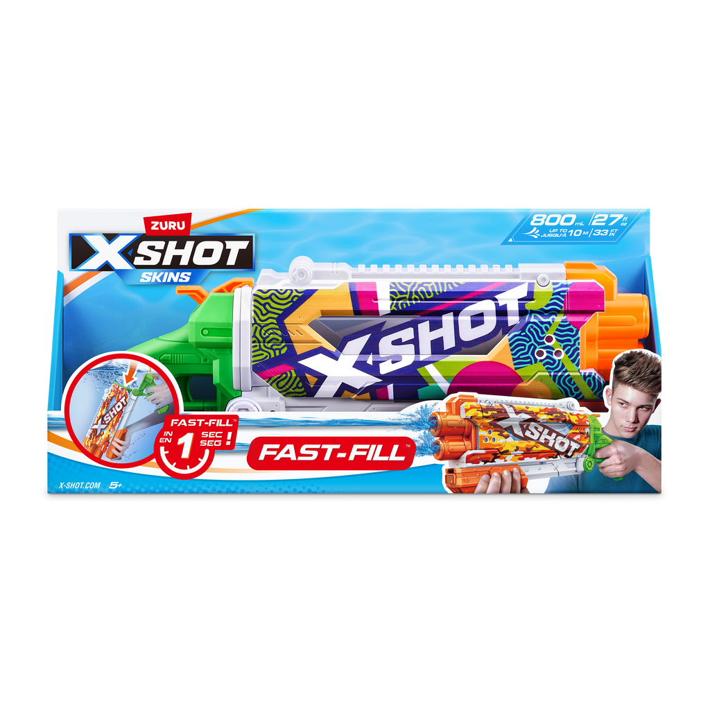 Dark Cyan XSHOT Fast-Fill Skins Pump Action Water Blaster 11855 by ZURU HALSON ENTERPRISE 11855A_X-SHOTWATER-FAST-FILLSKINS-PumpActionOpenBox_Frontofpack_01.png Action Figures and Play Sets