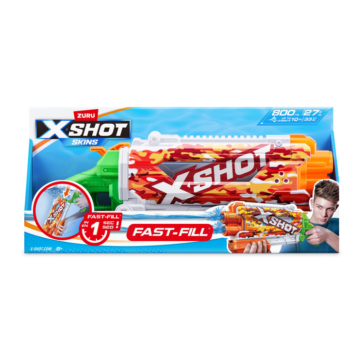 Steel Blue XSHOT Fast-Fill Skins Pump Action Water Blaster 11855 by ZURU HALSON ENTERPRISE 11855B_X-SHOTWATER-FAST-FILLSKINS-PumpActionOpenBox_Frontofpack_02.png Action Figures and Play Sets