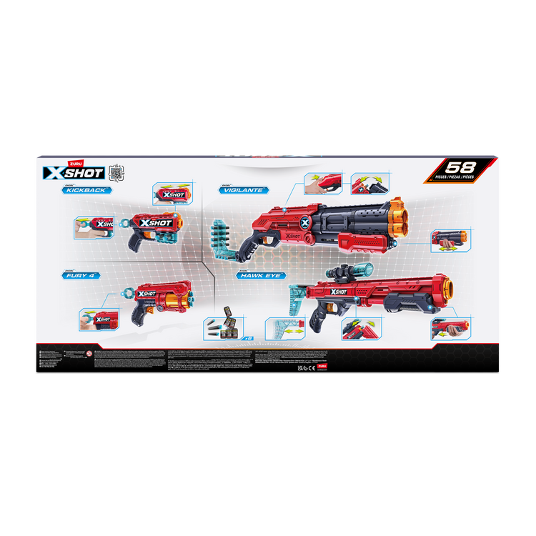 Dark Slate Gray XSHOT Excel Ultimate Shootout Pack 36251 (4 Blasters 48 Darts, 6 Cans) by ZURU Toyzoona 36251_X-SHOT-EXCEL-Ultimate_Shootout_Pack_Back_of_Pack_01.png Battling Toys