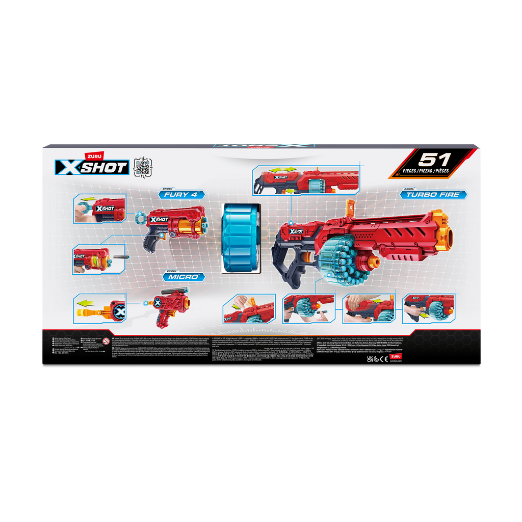 Dark Slate Gray XSHOT Excel Turbo Fire + Fury 4 + Micro Combo Pack 36345 (48 Darts) by ZURU Toyzoona 36345_X-SHOT-_EXCEL-Combo_Pack_Turbo_FireFury_4_And_Micro_48Darts_Back_of_Pack_01.png Battling Toys