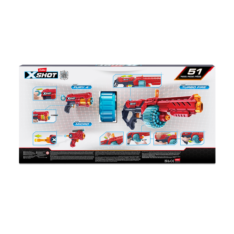 Dark Slate Gray XSHOT Excel Turbo Fire + Fury 4 + Micro Combo Pack 36345 (48 Darts) by ZURU Toyzoona 36345_X-SHOT-_EXCEL-Combo_Pack_Turbo_FireFury_4_And_Micro_48Darts_Back_of_Pack_01.png Battling Toys