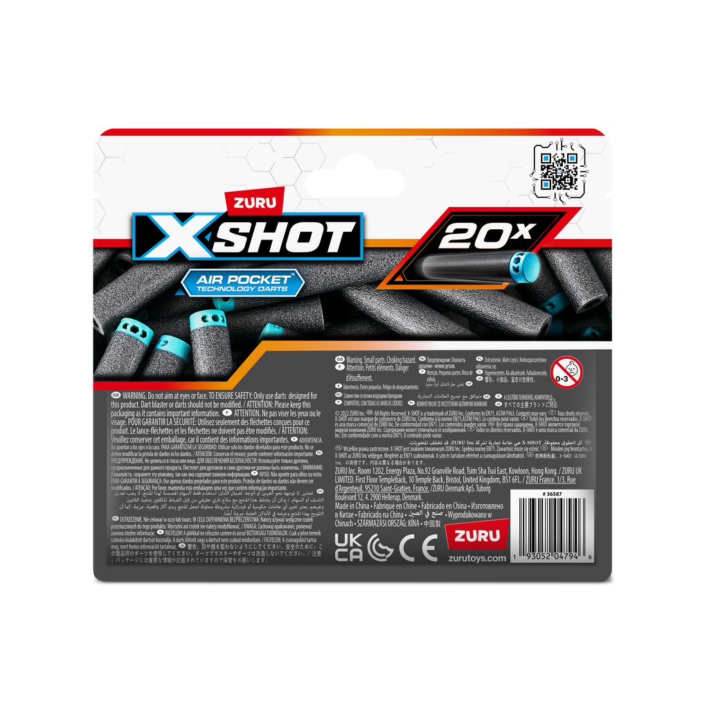 Dim Gray Zuru X Shot Darts Refill 36587 Toyzoona 36587_X-SHOT-Excel20PKRefillDartsFoilbag_BackofPack_01.png Action Figures and Play Sets
