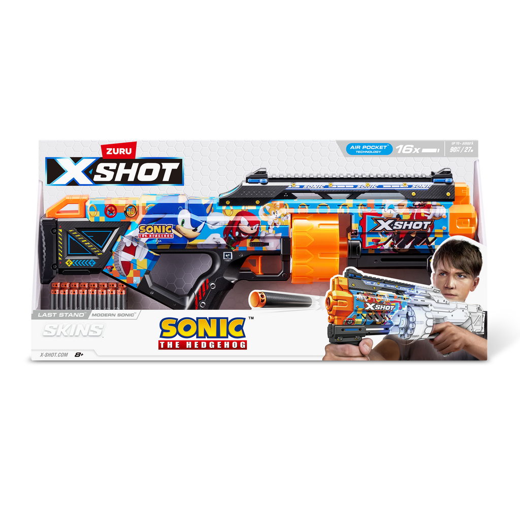 Light Gray XSHOT SKINS LAST STAND Modern Sonic, Sonic The Hedgehog Blaster 36704 by ZURU HALSON ENTERPRISE 36704A_XSHOT-SKINS-LASTSTAND_16Darts_SonicOpenBox_FrontalofPack_01.png Action Figures and Play Sets