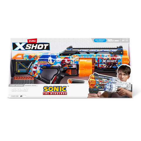 Light Gray XSHOT SKINS LAST STAND Modern Sonic, Sonic The Hedgehog Blaster 36704 by ZURU HALSON ENTERPRISE 36704A_XSHOT-SKINS-LASTSTAND_16Darts_SonicOpenBox_FrontalofPack_01.png Action Figures and Play Sets