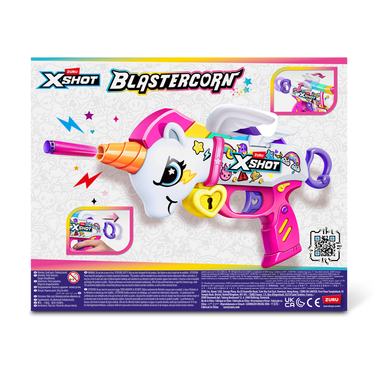 Midnight Blue Zuru X Shot Blastercorn Unicorn S1 36729 Colorful Blaster Fun HALSON ENTERPRISE 36729_XSHOT_BLASTERCORN-SERIES1-UNICORNBLASTER_BACKOFPACK.png Action Figures and Play Sets