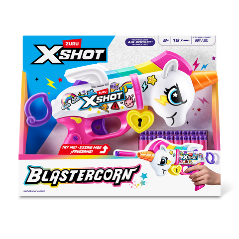 Light Gray Zuru X Shot Blastercorn Unicorn S1 36729 Colorful Blaster Fun HALSON ENTERPRISE 36729_XSHOT_BLASTERCORN-SERIES1-UNICORNBLASTER_FRONTOFPACK.png Action Figures and Play Sets