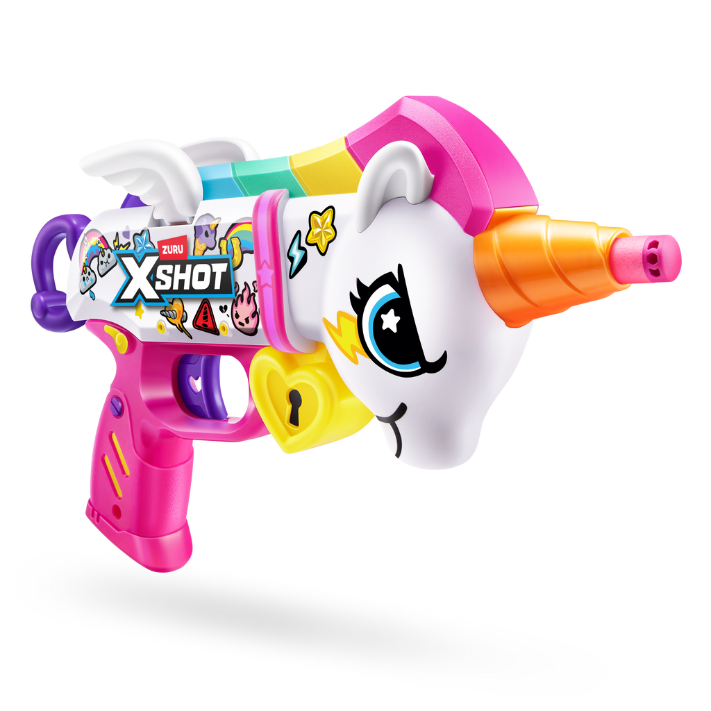 Light Gray Zuru X Shot Blastercorn Unicorn S1 36729 Colorful Blaster Fun HALSON ENTERPRISE 36729_XSHOT_BLASTERCORN-SERIES1-UNICORNBLASTER_OOP_01.png Action Figures and Play Sets