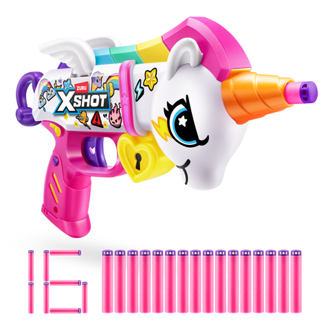 Light Gray Zuru X Shot Blastercorn Unicorn S1 36729 Colorful Blaster Fun HALSON ENTERPRISE 36729_XSHOT_BLASTERCORN-SERIES1-UNICORNBLASTER_FRONTOFPACK.png Action Figures and Play Sets