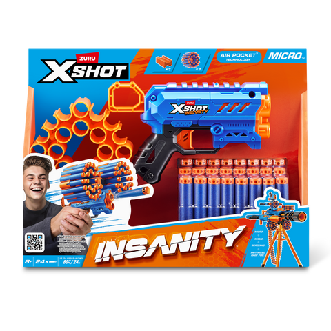 Black Zuru X Shot Insanity 36795 Toyzoona 36795_XSHOT_INSANITY-SERIES1-MICRO_24Darts__FRONTOFPACK.png Action Figures and Play Sets