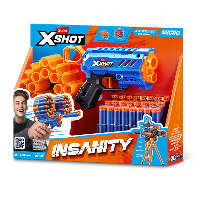Black Zuru X Shot Insanity 36795 Toyzoona 36795_XSHOT_INSANITY-SERIES1-MICRO_24Darts__SIDEOFPACK.png Action Figures and Play Sets