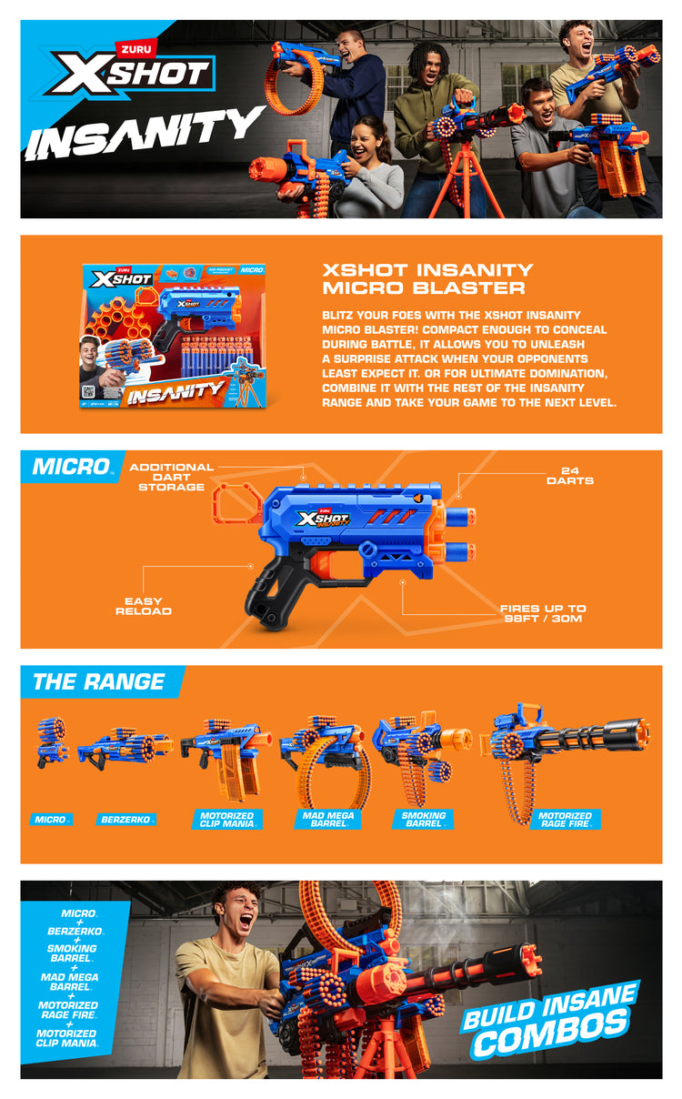 Dark Orange Zuru X Shot Insanity 36795 Toyzoona 36795_XSHOT_InsanityMicroBlaster_EBCImage.jpg Action Figures and Play Sets