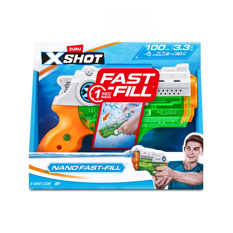 Light Gray XSHOT Fast-Fill Nano 56333 by ZURU HALSON ENTERPRISE 56333_X-SHOTWATER-WATERWARFARE-NANOFAST-FILLOpenBox_Frontofpack.png Action Figures and Play Sets