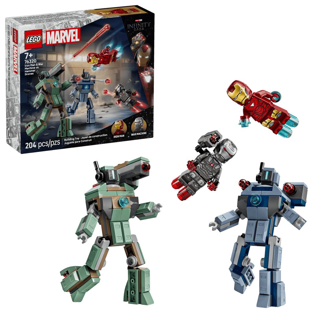 Black LEGO 76320 Iron Man & War Machine vs. Hammer Drones THE DREAM FACTORY 76320_boxprod_v39_en-gb.png Building Sets and Construction Toys