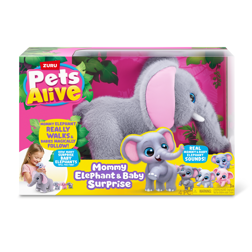 Dark Gray Zuru Pets Alive Mommy Elephant and Baby 9570 Toyzoona 9570_PETSALIVE_MAMA_BABYSURPRISE-SERIES1-MAMAELEPHANT_BABYSURPRISE_FRONTOFPACK.png Plush Toys