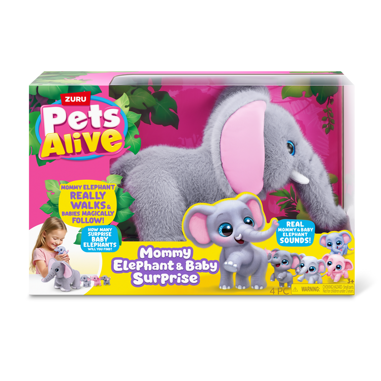 Dark Gray Zuru Pets Alive Mommy Elephant and Baby 9570 Toyzoona 9570_PETSALIVE_MAMA_BABYSURPRISE-SERIES1-MAMAELEPHANT_BABYSURPRISE_FRONTOFPACK.png Plush Toys