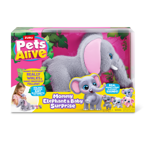 Dark Gray Zuru Pets Alive Mommy Elephant and Baby 9570 Toyzoona 9570_PETSALIVE_MAMA_BABYSURPRISE-SERIES1-MAMAELEPHANT_BABYSURPRISE_FRONTOFPACK.png Plush Toys