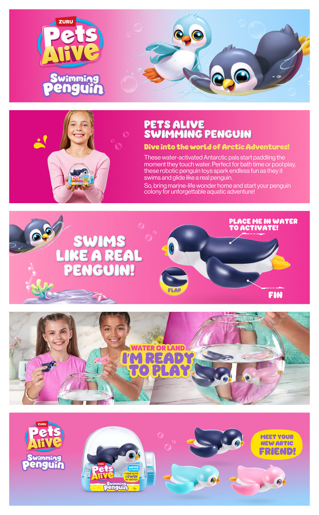 Hot Pink Zuru Pets Alive Penguin 9573UQ1 Toyzoona 9573_PETSALIVE_SWIMMINGPENGUIN_EBC.jpg Action Figures and Play Sets