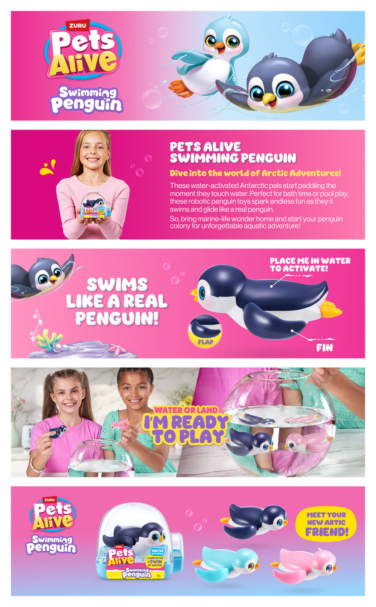 Hot Pink Zuru Pets Alive Penguin 9573UQ1 Toyzoona 9573_PETSALIVE_SWIMMINGPENGUIN_EBC.jpg Action Figures and Play Sets