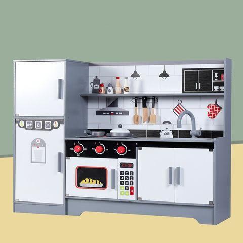 Dark Gray Wooden Kitchen with Refrigerator for Realistic Chef Adventures HALSON ENTERPRISE wooden-toys_2.jpg Dolls and Playsets